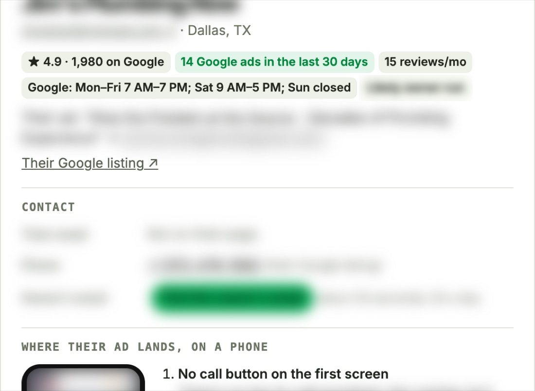 The Clients board: prospect cards with their rating, Google ads, reviews a month and their worst leak