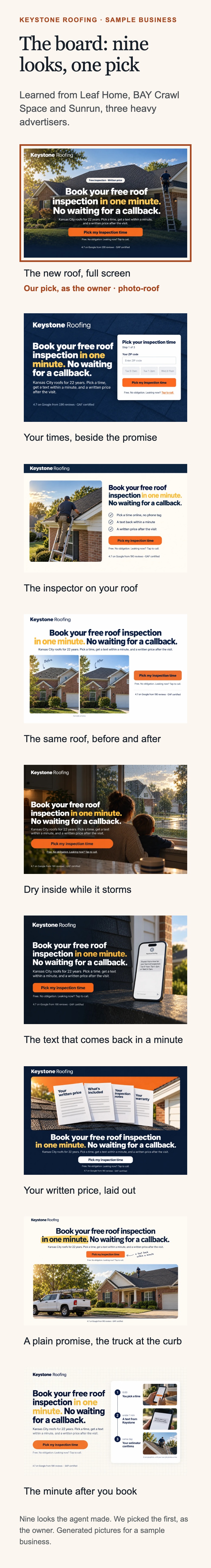 Keystone Roofing: The board: nine looks, one pick