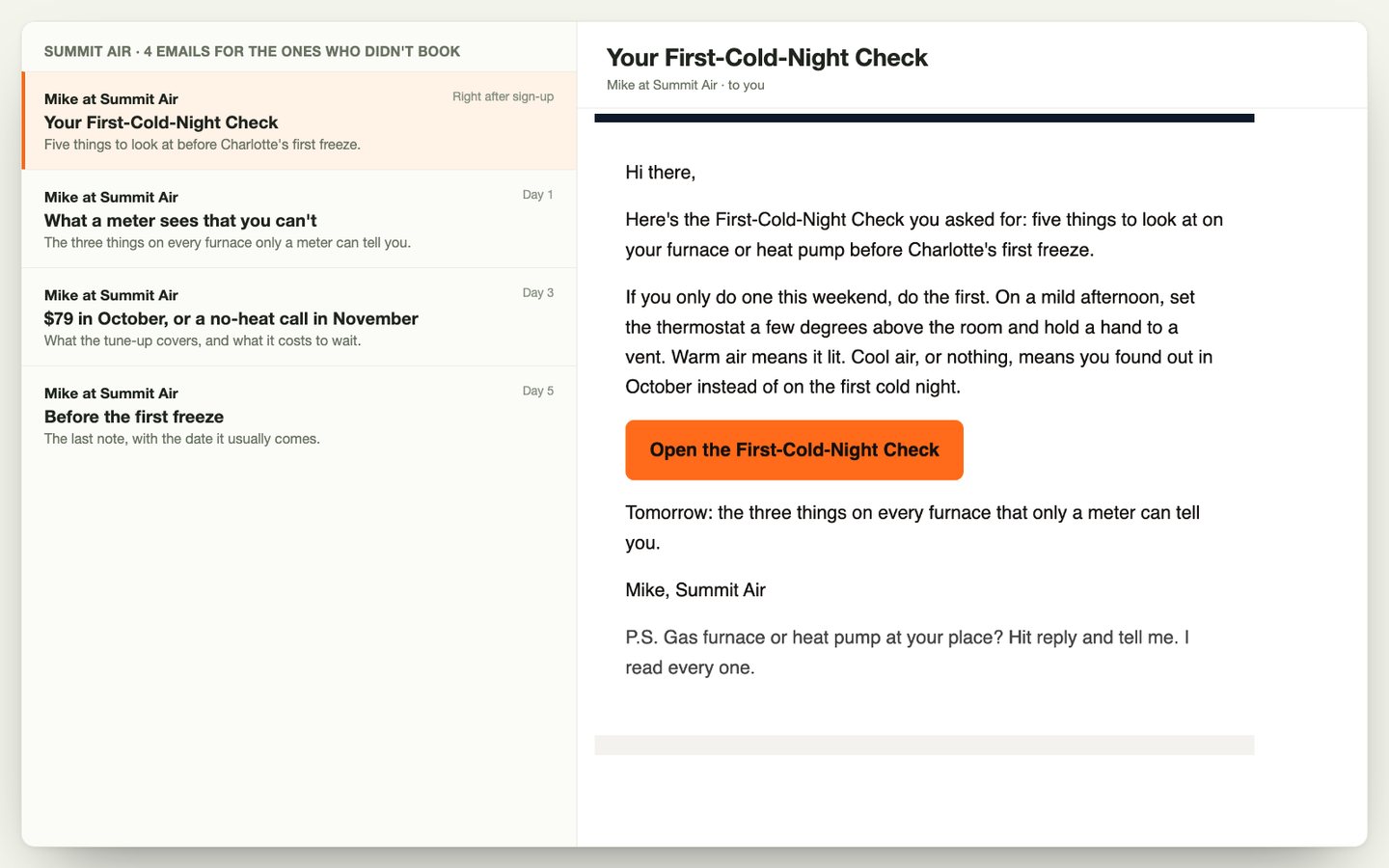 An inbox of Summit Air's four emails, the first one open