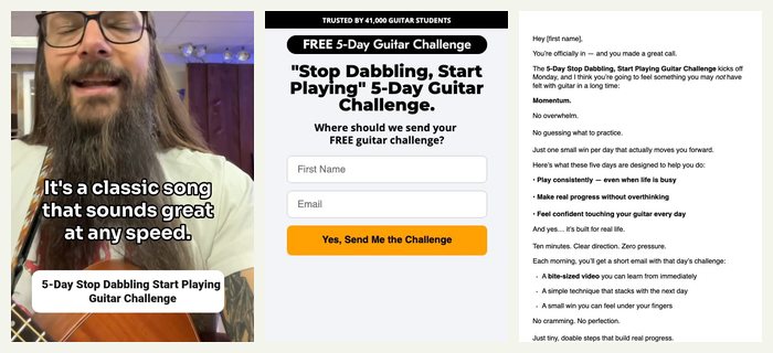 Tony Polecastro's 5-Day Guitar Challenge: the ad, a page and an email