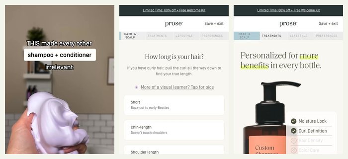 Prose's hair consultation: the ad, a page and an email